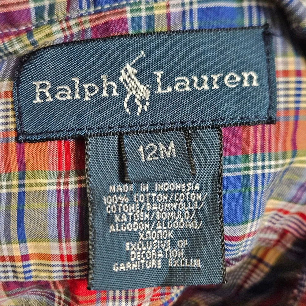 Ralph Lauren Shirt Boys 12M Multi Plaid Button Down Long Sleeve Pony Logo Tab